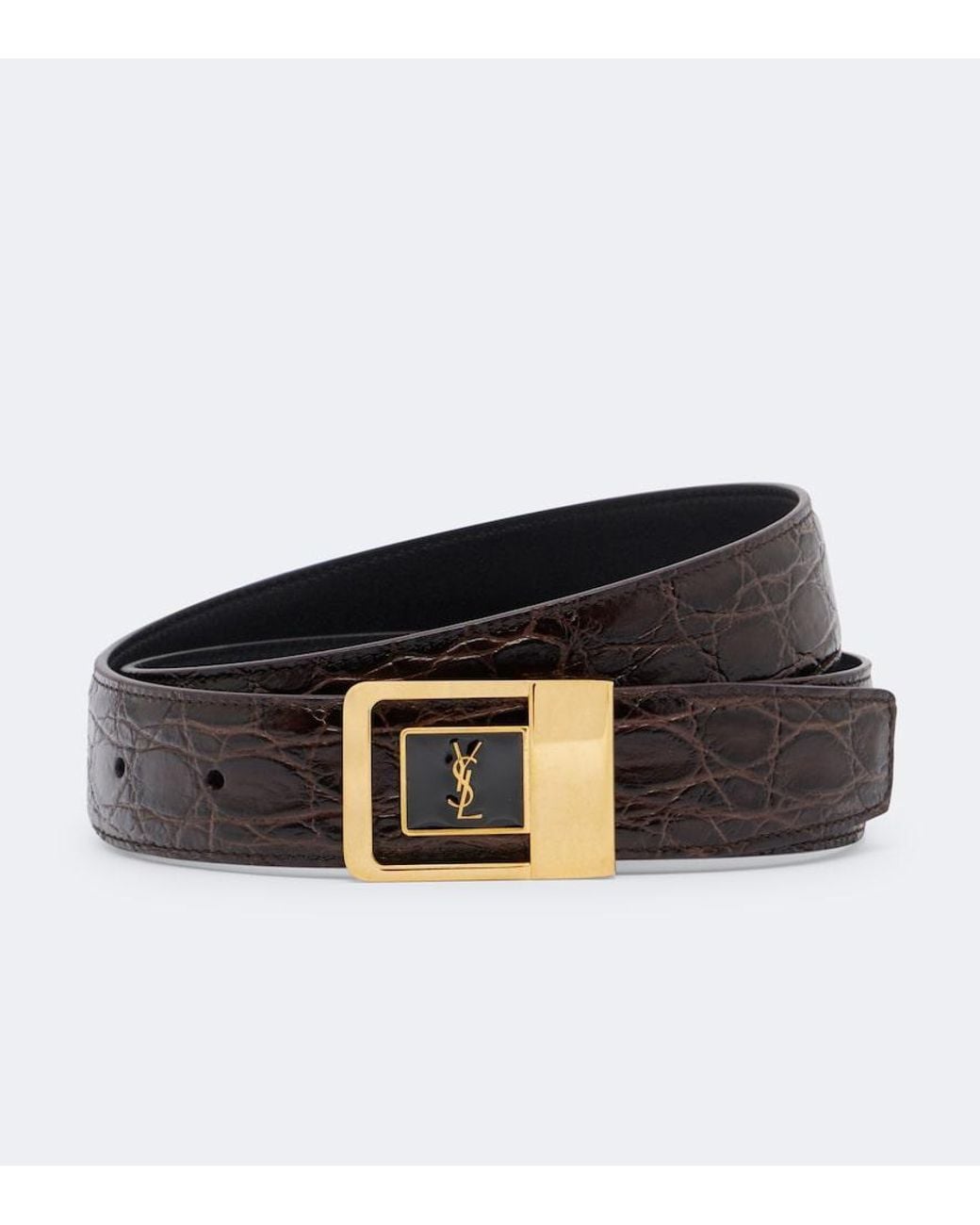 Saint Laurent Black La 66 Croc-Effect Leather Belt
