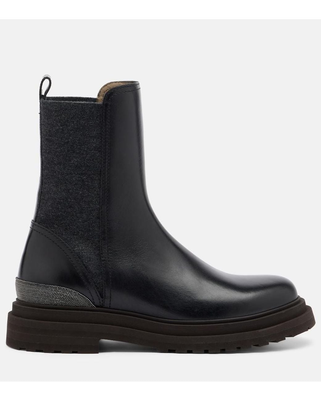 Brunello Cucinelli Black Monili Leather Chelsea Boots