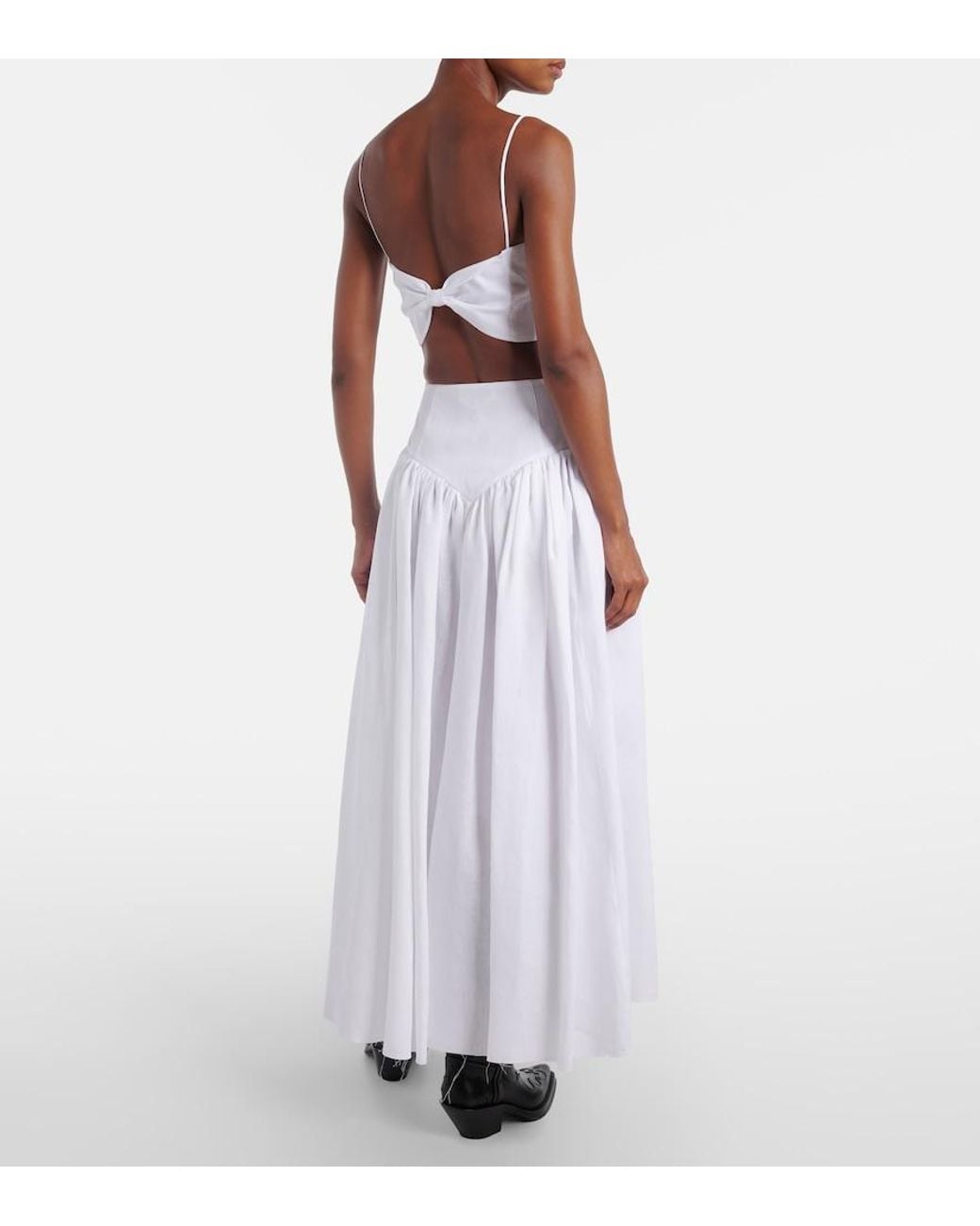 Gabriela Hearst White Juniper Gathered Linen Midi Skirt