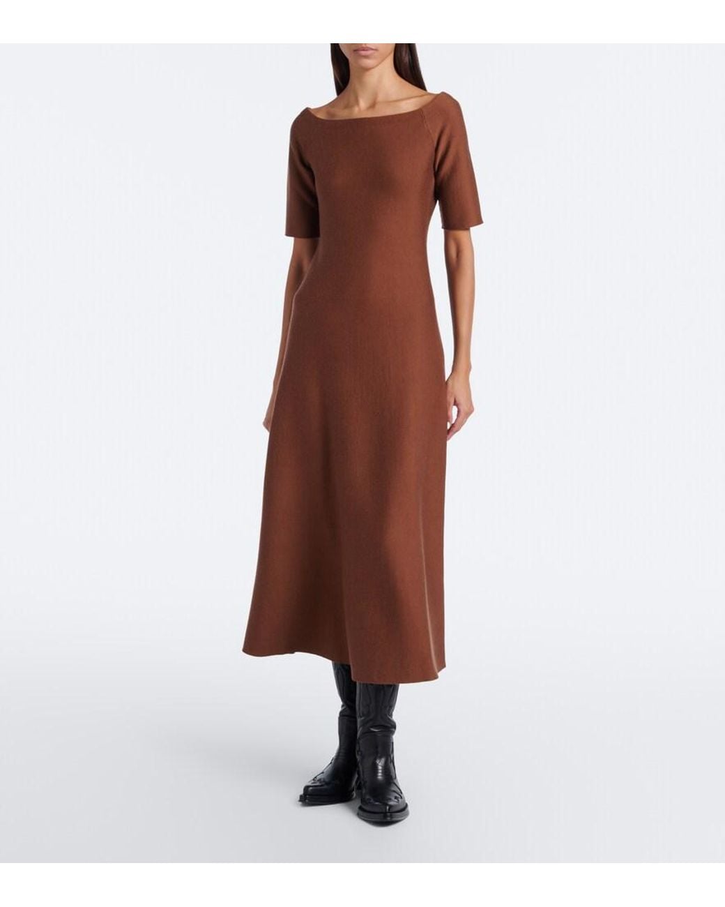 Gabriela Hearst Brown Vivia Wool, Silk, And Cashmere Midi Dress