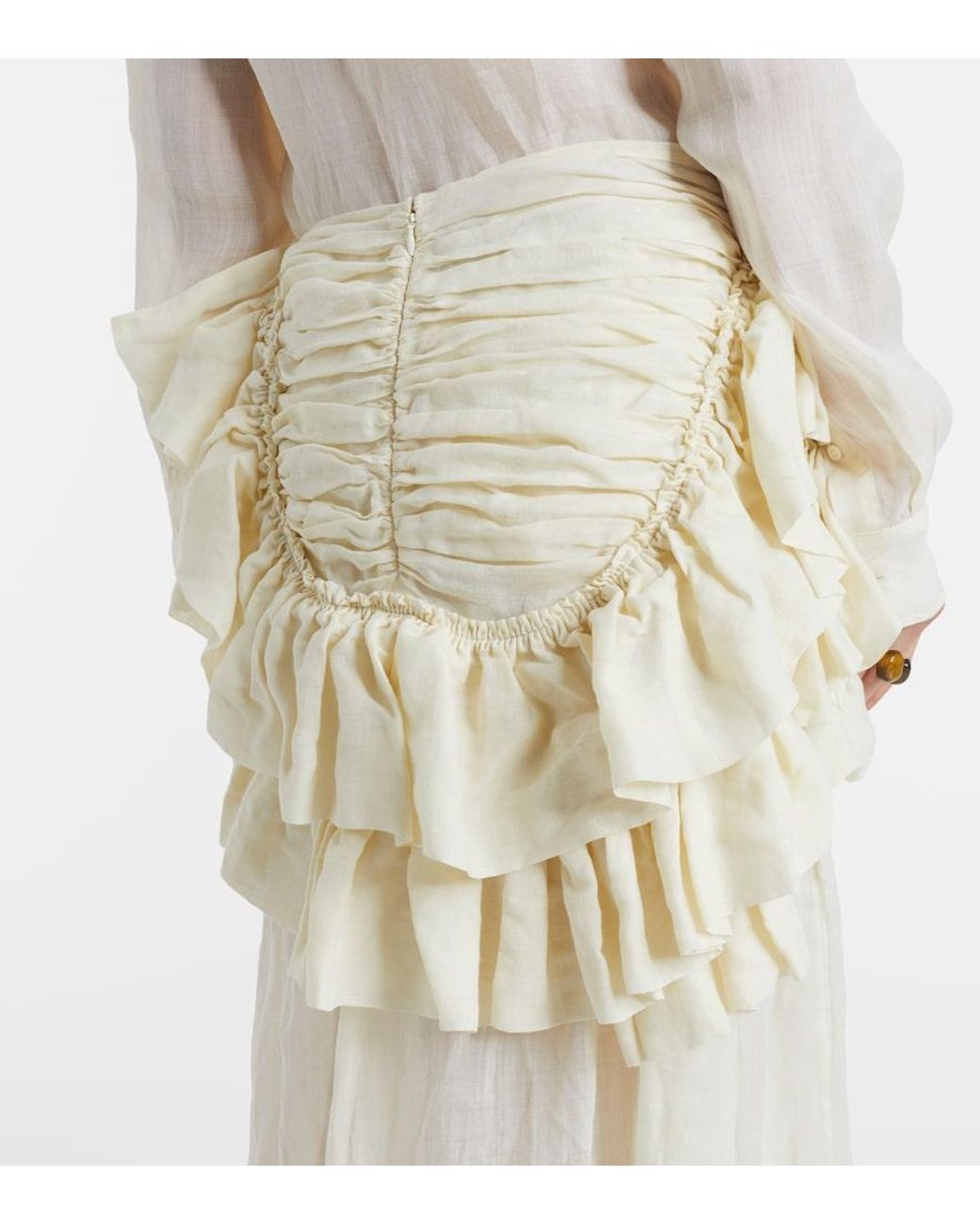 Dries Van Noten Natural Ruffled Ramie Midi Skirt