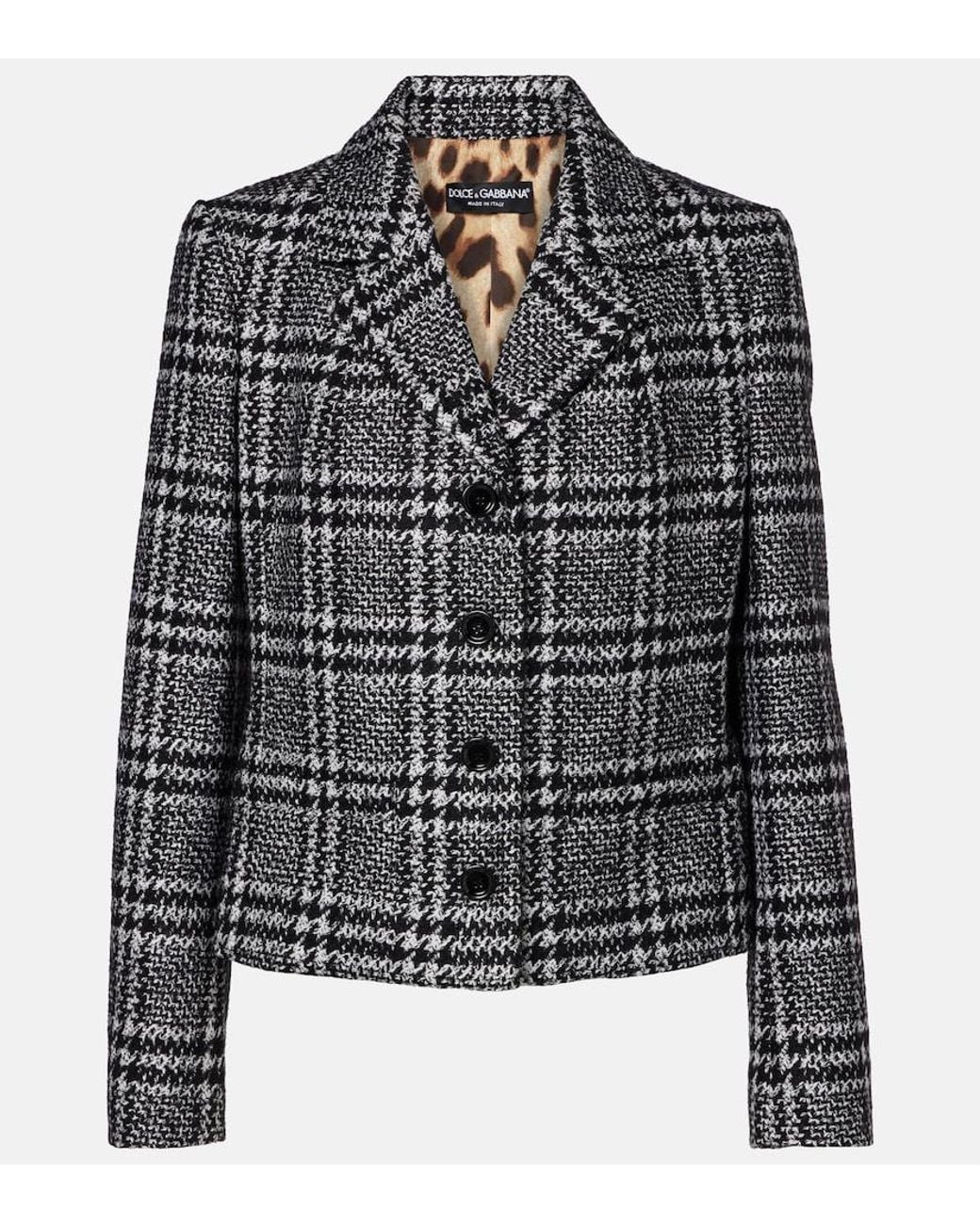Dolce & Gabbana Black Checked Wool, Silk, And Llama-Blend Jacket