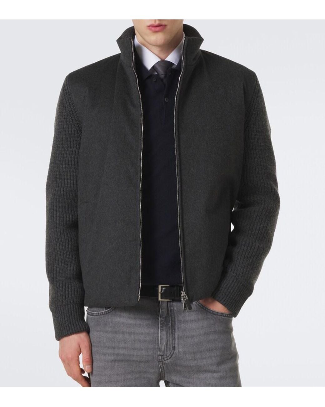 Zegna Black Cashmere Zip-Up Cardigan for men