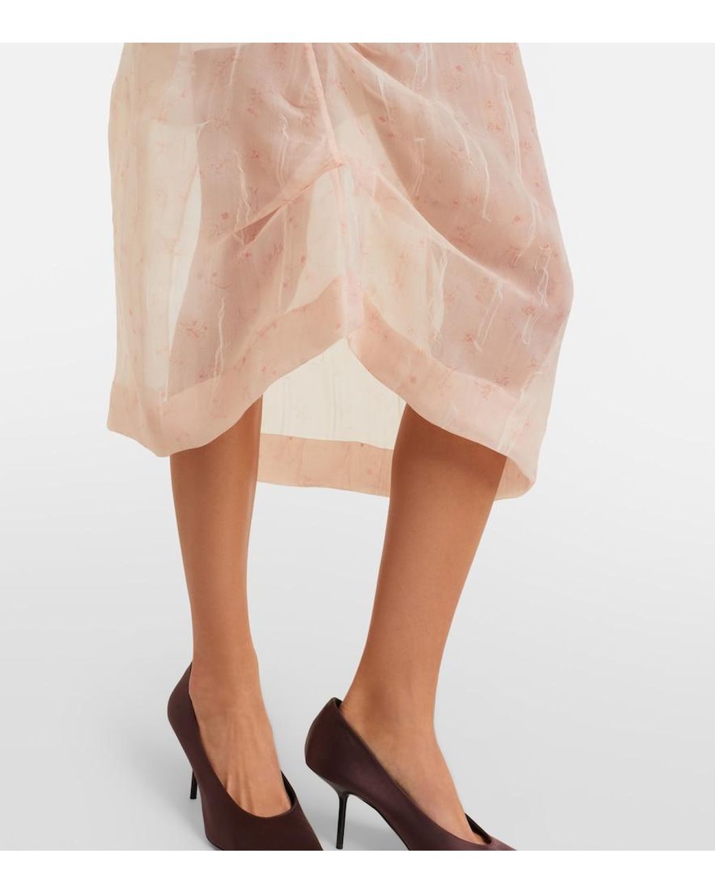 Victoria Beckham Natural Asymmetric Ruched Organza Midi Dress