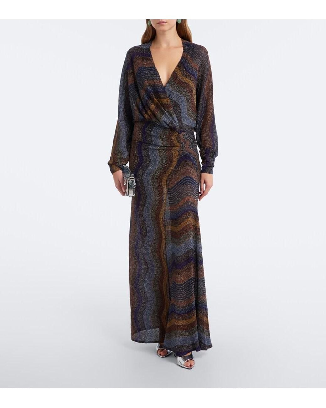 Missoni Black Draped Printed Lame Gown