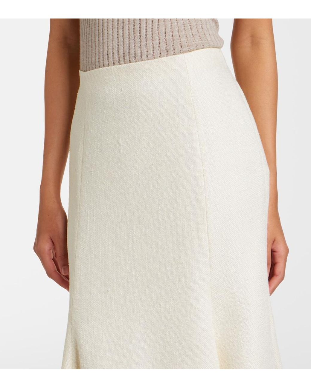 Gabriela Hearst White Patterson Silk And Wool Midi Skirt