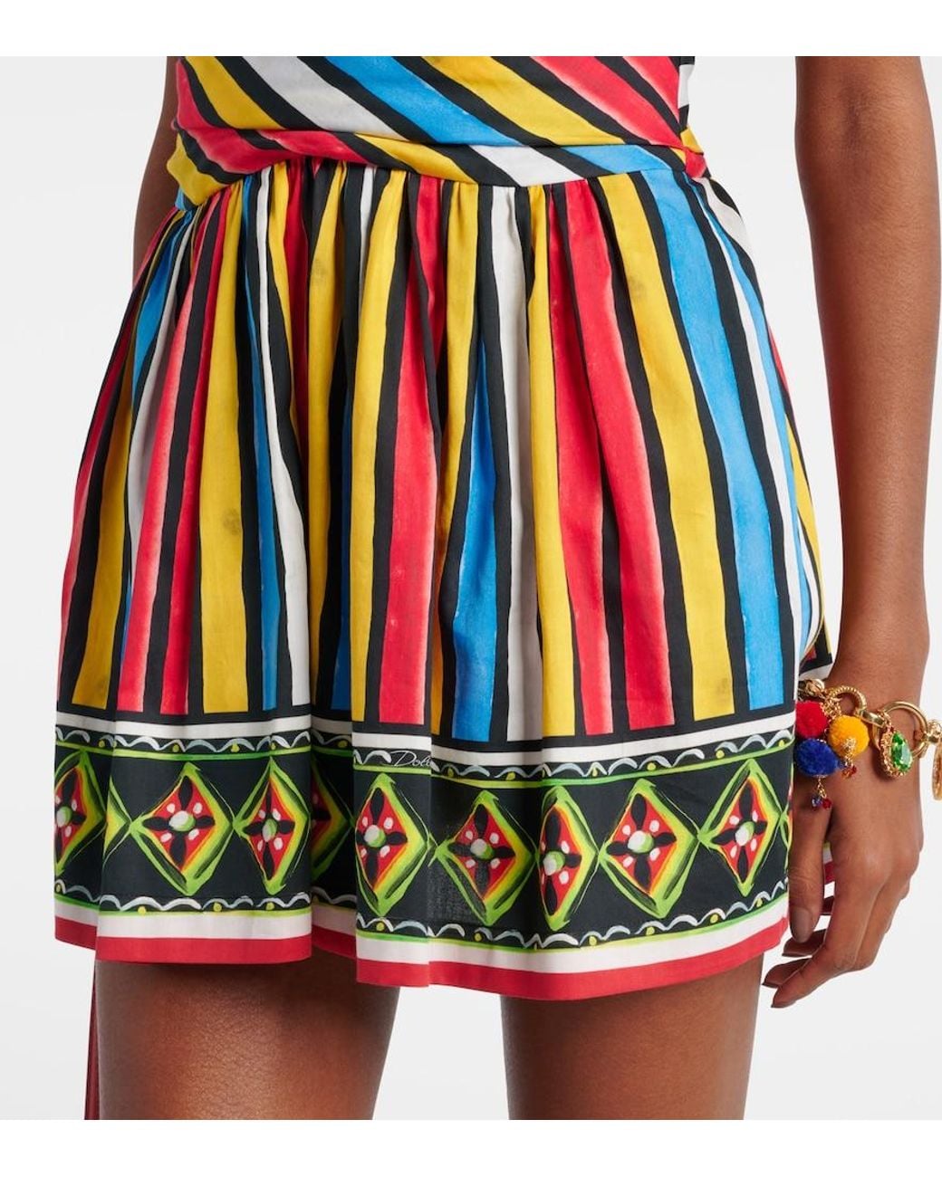 Dolce & Gabbana Red Ruched Striped Minidress