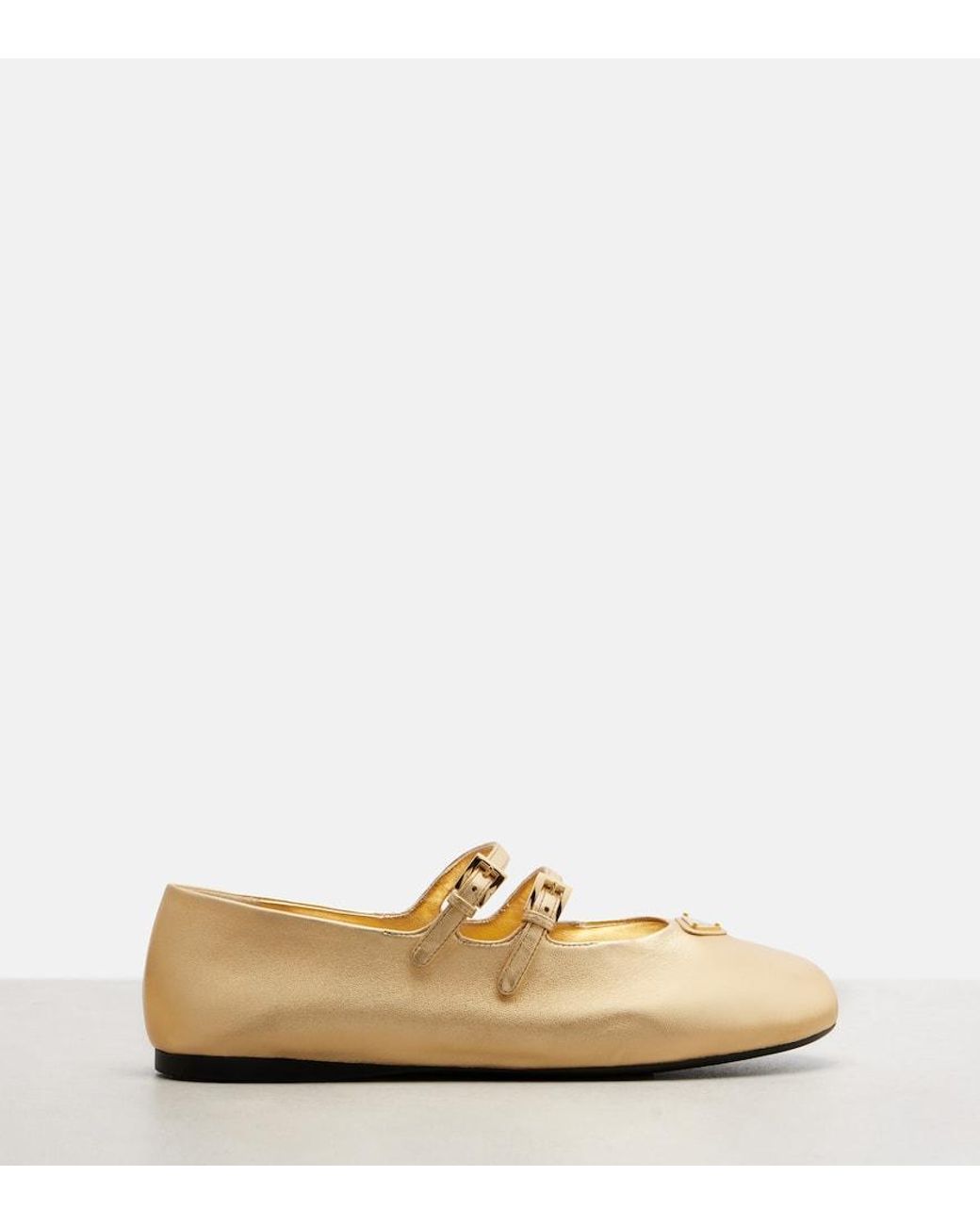 Prada Metallic Leather Mary Jane Flats in Natural | Lyst UK