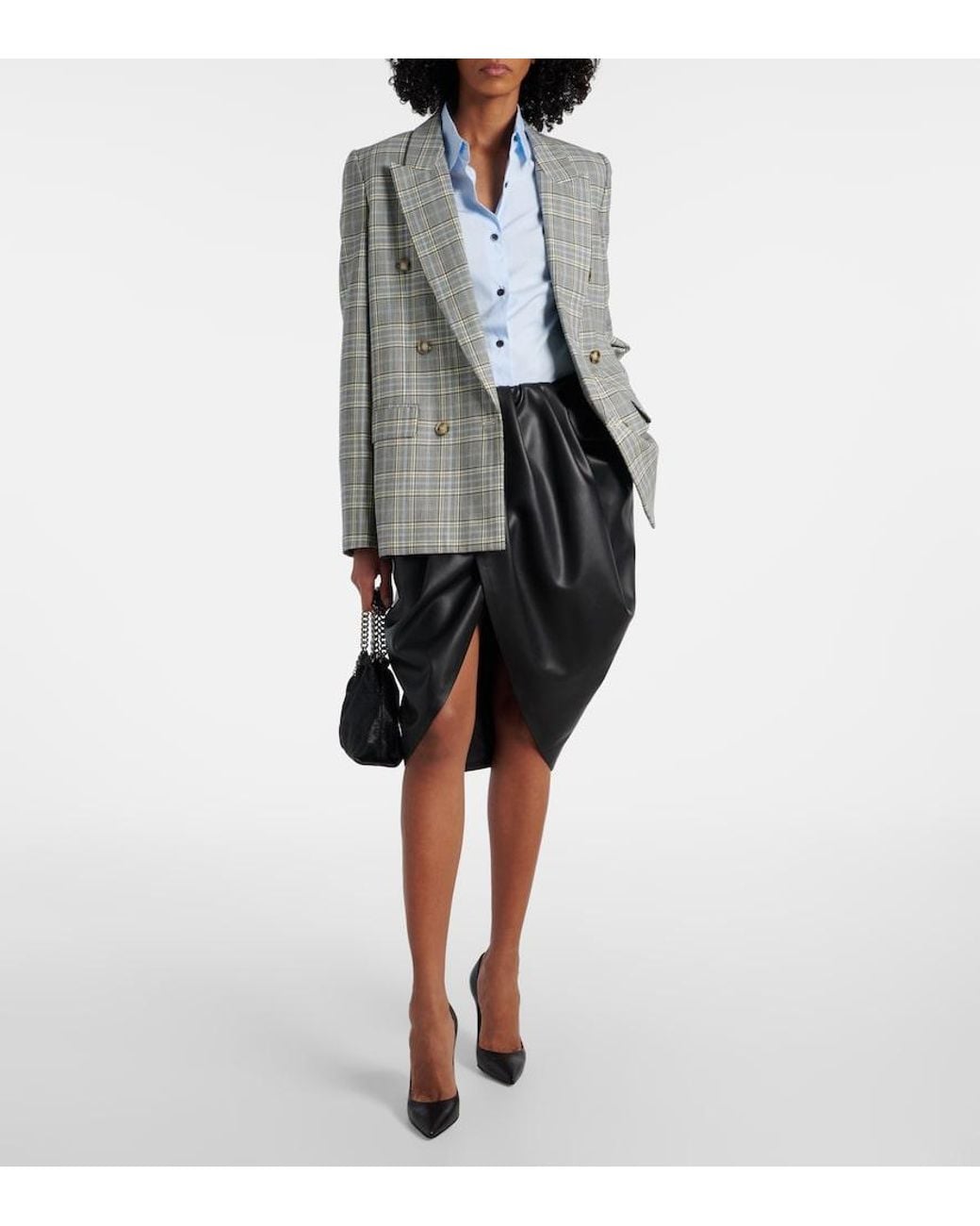 Stella McCartney Gray Draped Faux Leather Midi Skirt