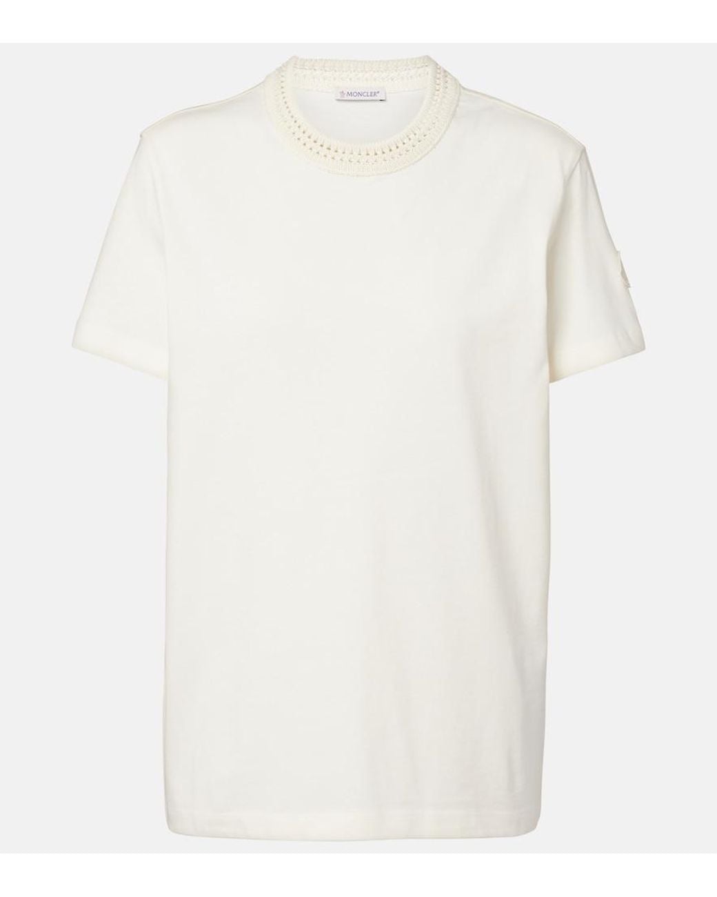 Moncler White Crochet-Trimmed Cotton Jersey T-Shirt