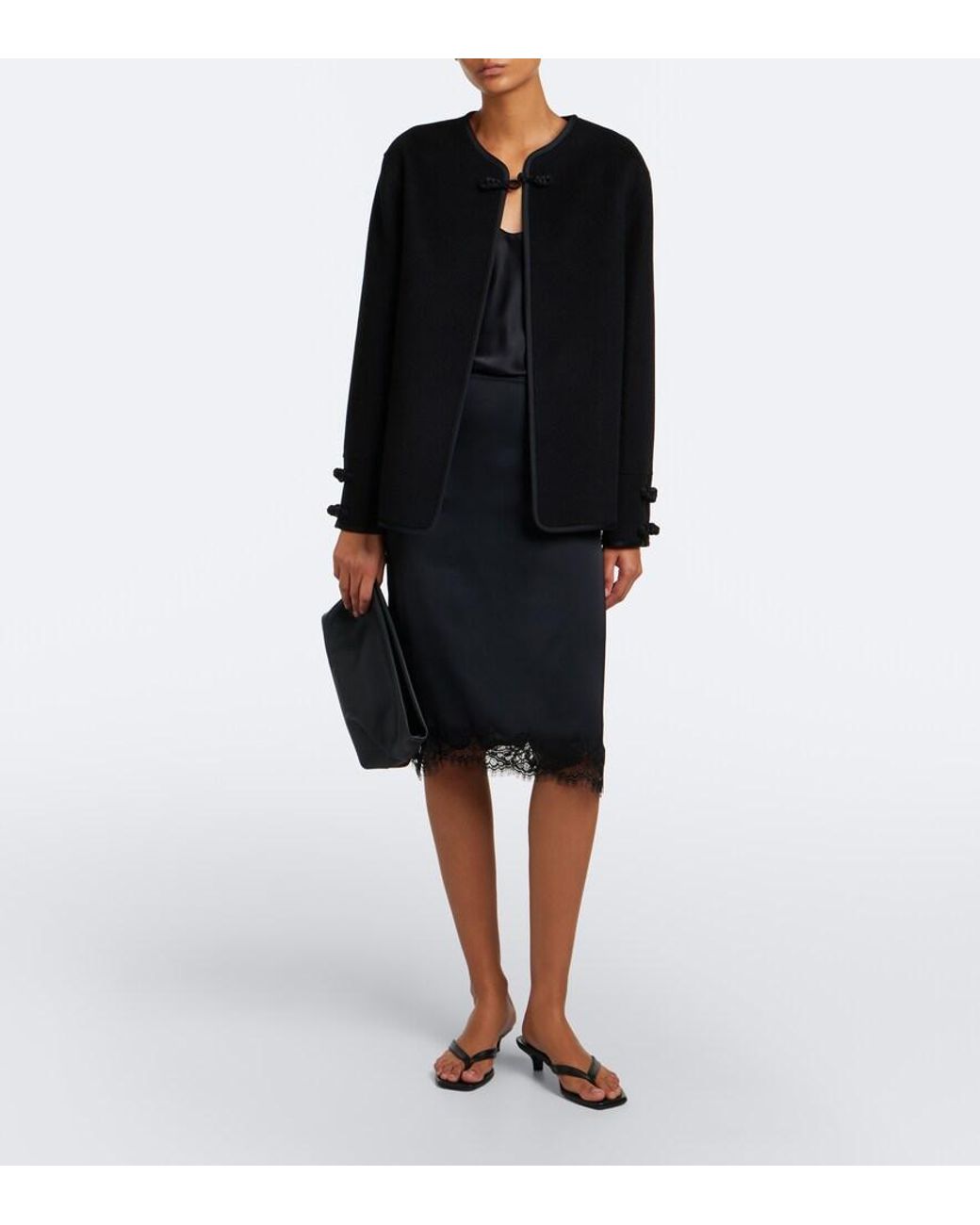 Faithfull The Brand Black Marisol Lace-Trimmed Satin Slip Skirt