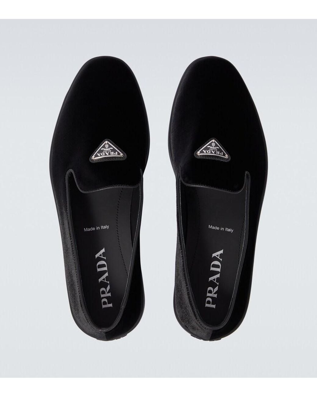 Prada Black Suede Triangle Slippers for men