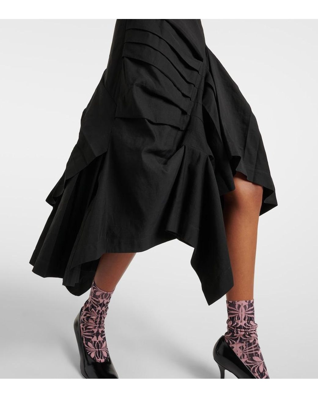 Dries Van Noten Black Draped Pleated Linen And Cotton Midi Dress