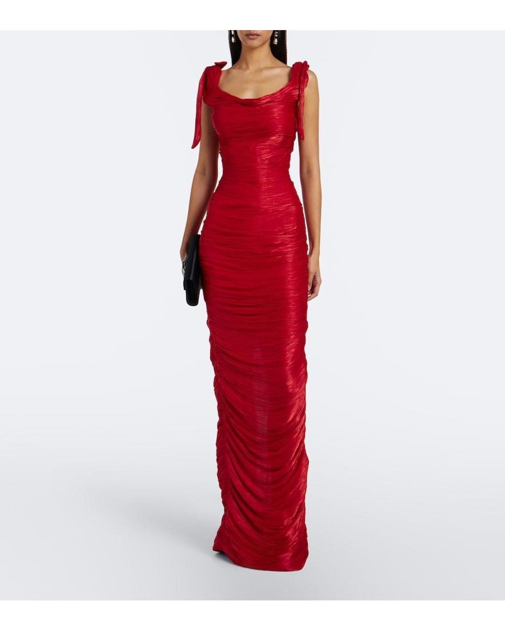 Marmar Halim Red Pleated Taffeta Gown