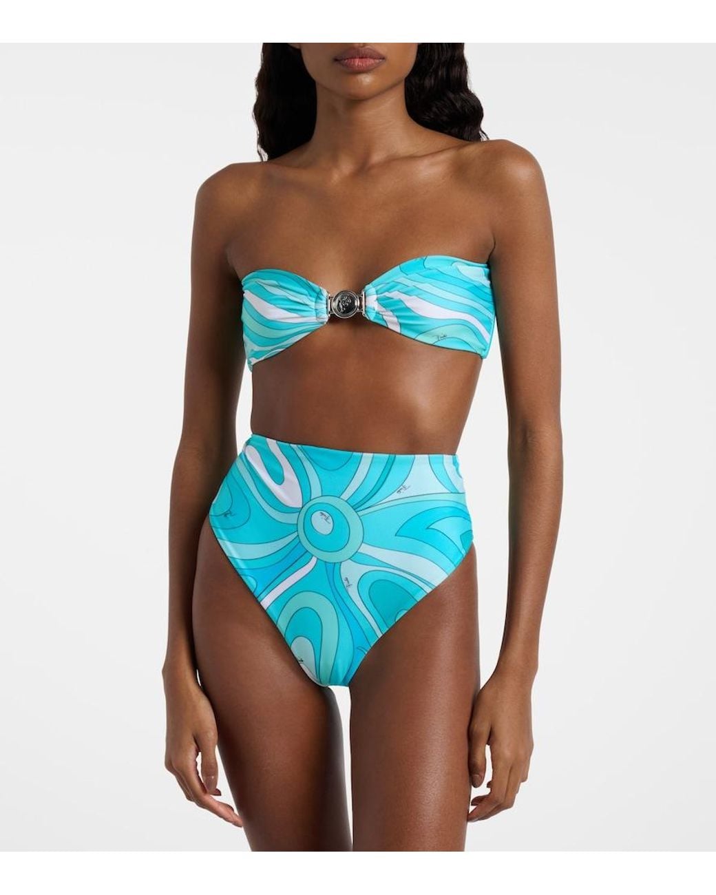 Emilio Pucci Blue Marmo High-Rise Bikini Bottoms