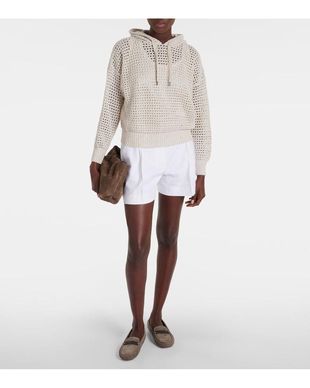 Brunello Cucinelli White Pleated Cotton Shorts
