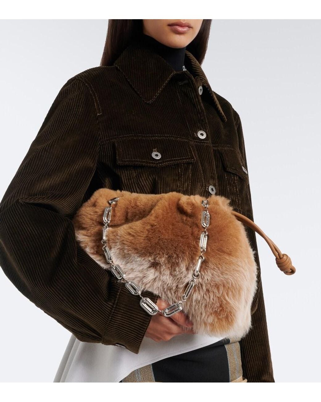 Loewe Brown Flamenco Medium Shearling Pouch