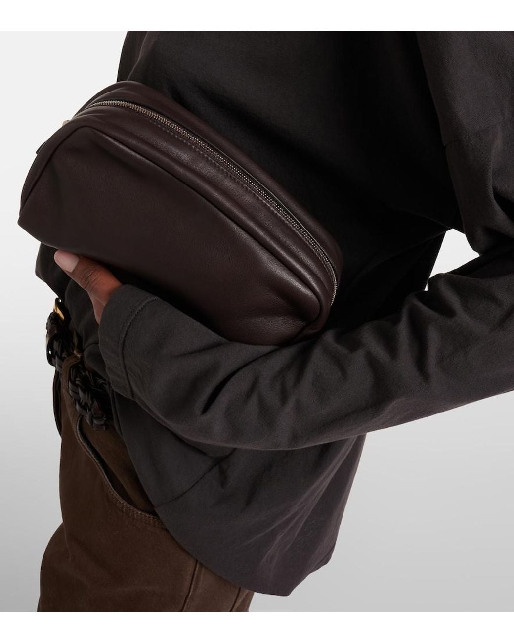 The Row Black Astra Small Leather Pouch