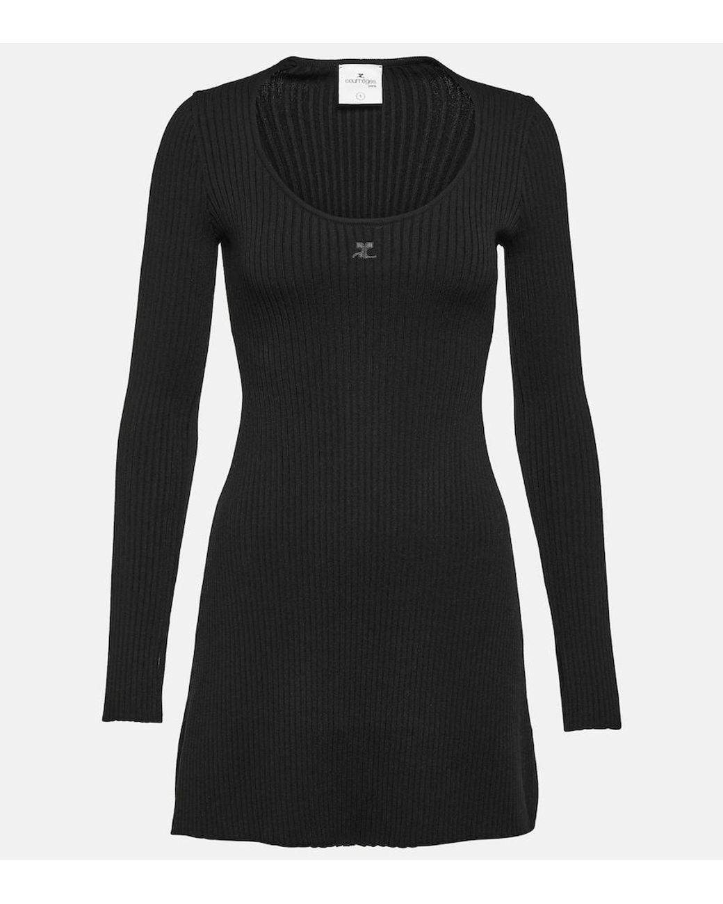 Courreges Black Ribbed-Knit Jersey Minidress
