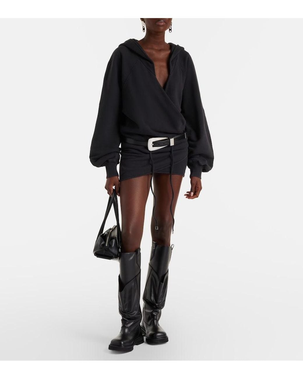 The Attico Black Cotton Jersey Sweatshirt Dress