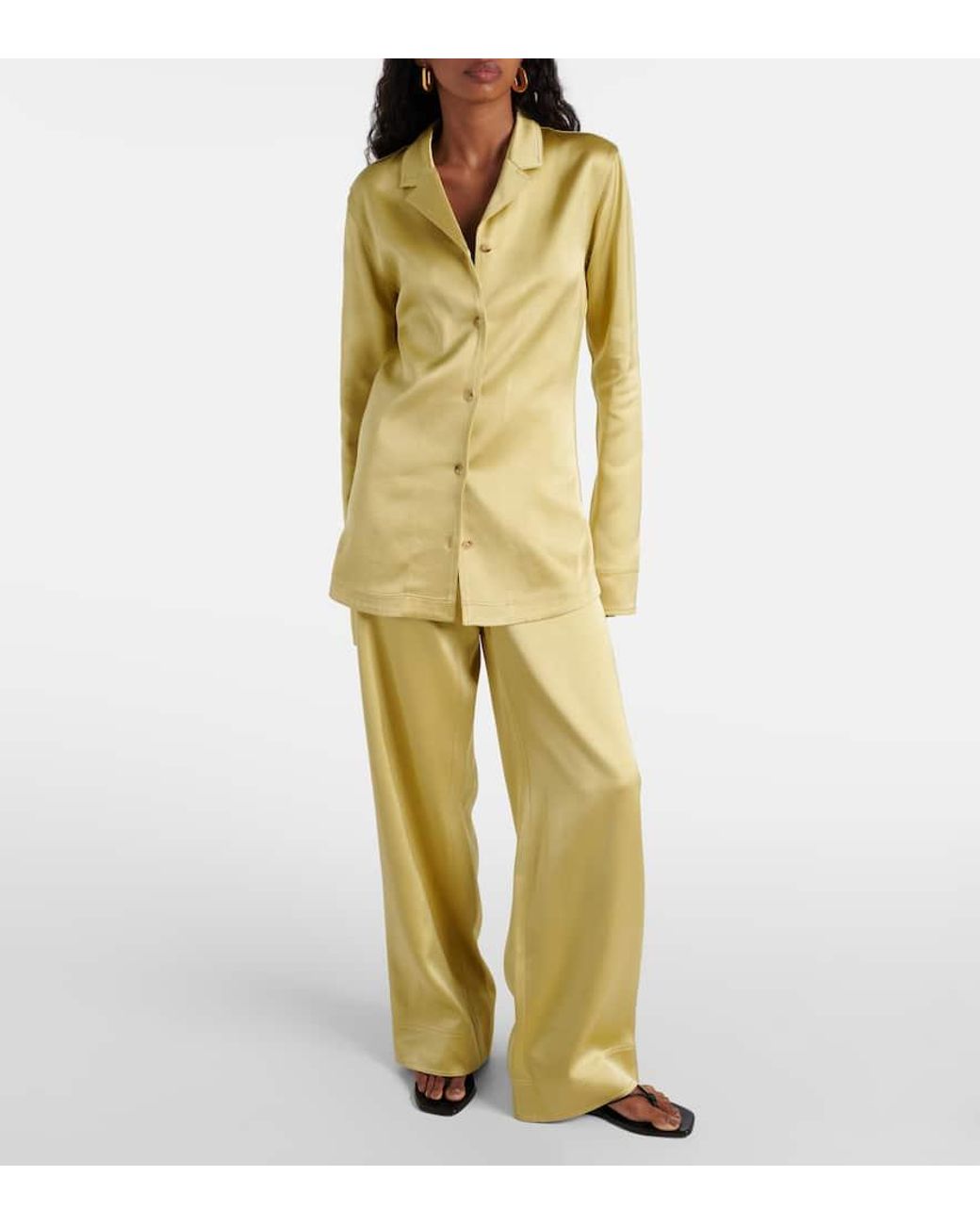 Totême  Yellow Weite High-Rise-Hose Aus Satin