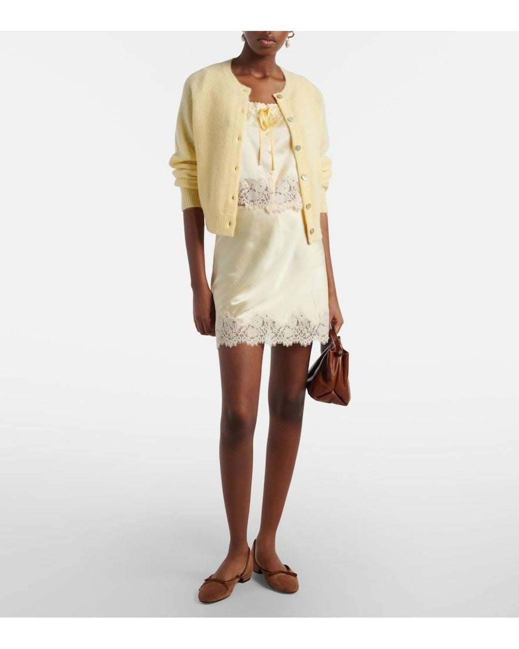 Doen Natural Toulouse Lace-Trimmed Embroidered Silk Top