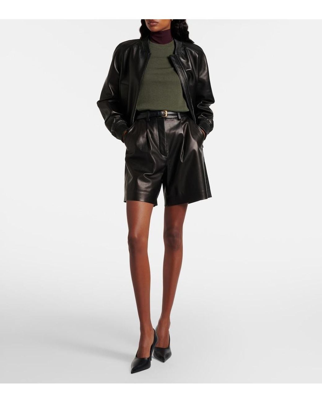 Joseph Black Suze Leather Shorts