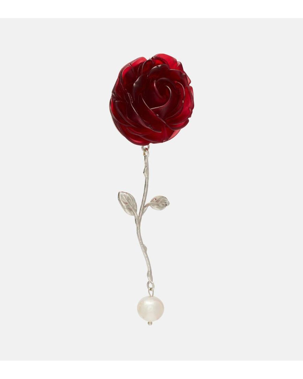 Magda Butrym Red Floral Drop Earrings With Freshwater Pearls
