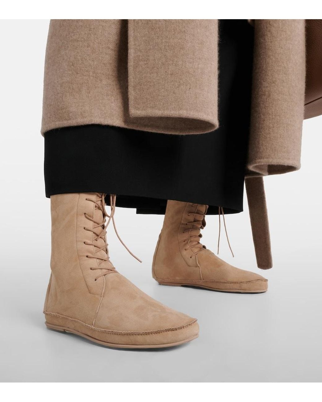 The Row Natural Tyler Suede Lace-Up Boots