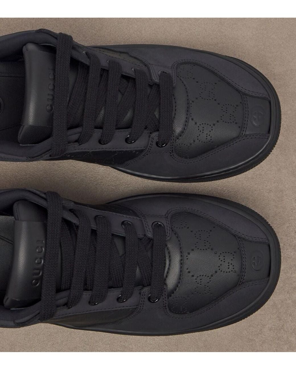 Gucci Black Screener Web Stripe Leather Sneakers
