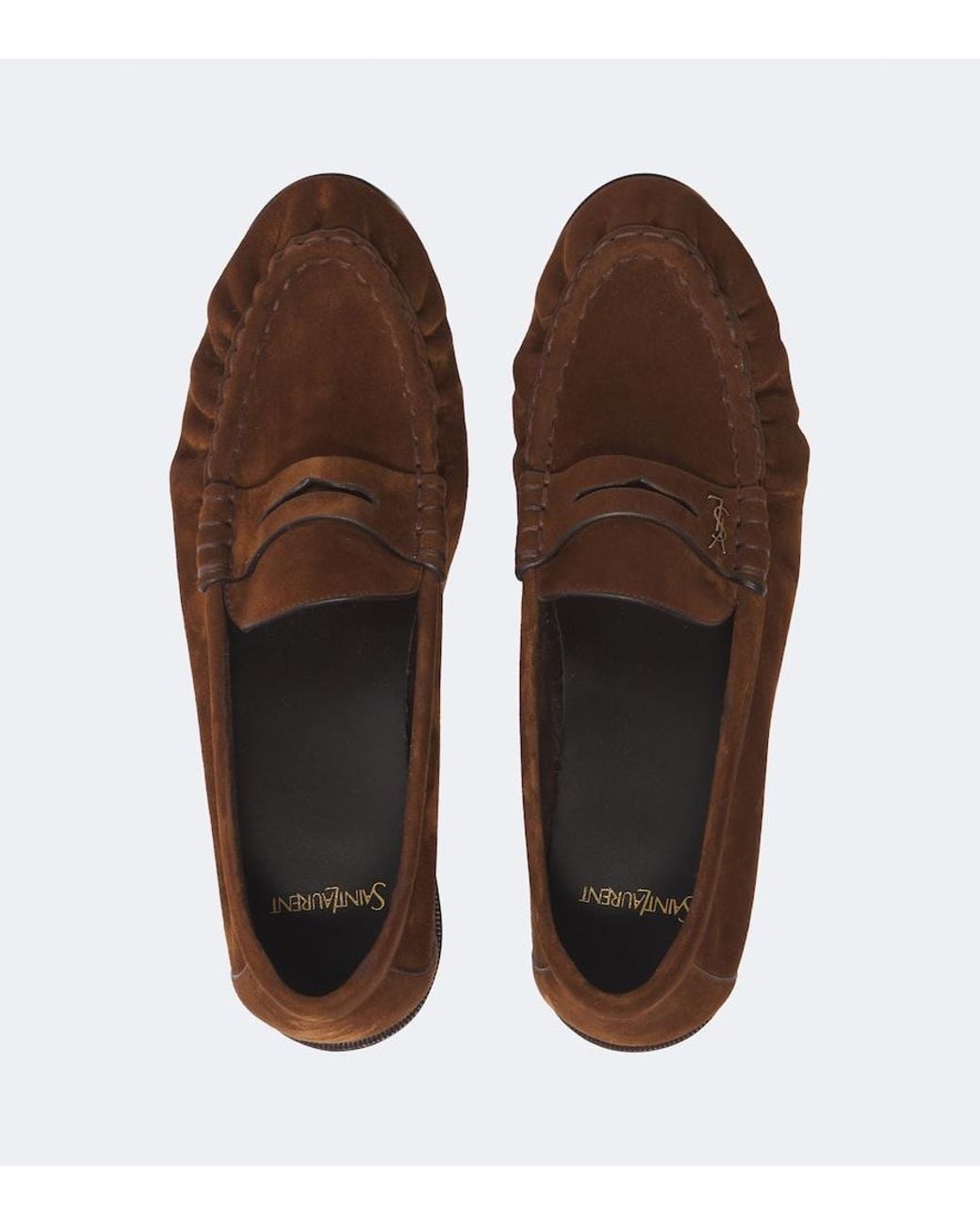 Saint Laurent Brown Le Loafer Cassandre Suede Penny Loafers for men
