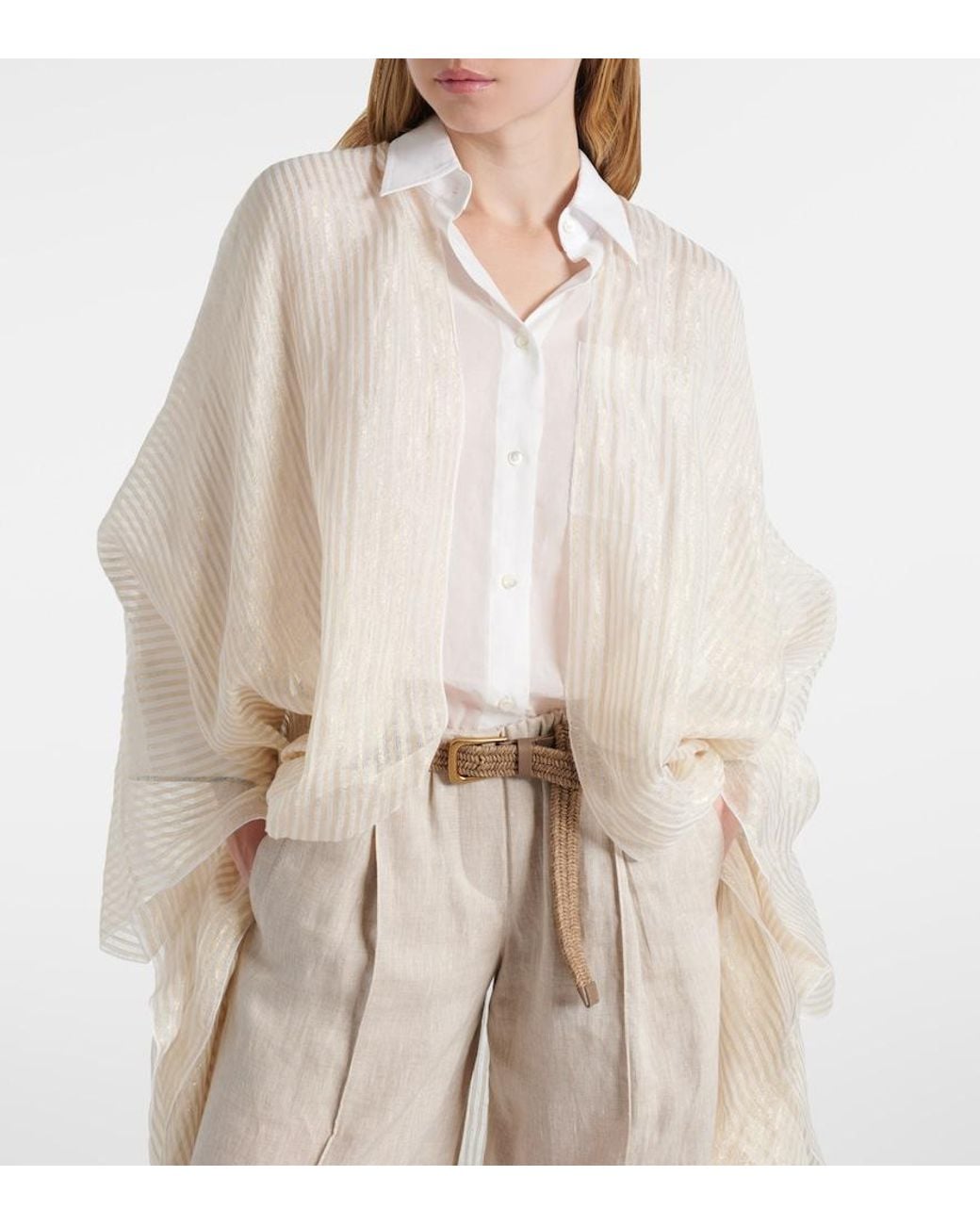 Brunello Cucinelli White Cape Aus Einem Leinengemisch