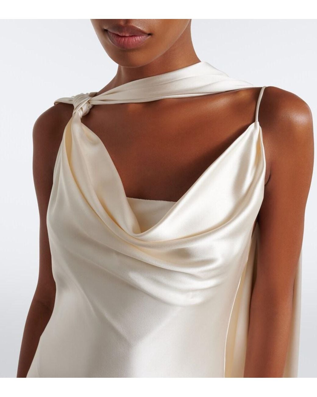 Danielle Frankel White Bridal Aiden Scarf-Detail Silk Satin Gown