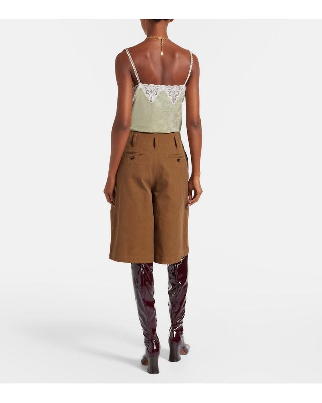 Chloé Brown High-Rise Cotton Canvas Bermuda Shorts
