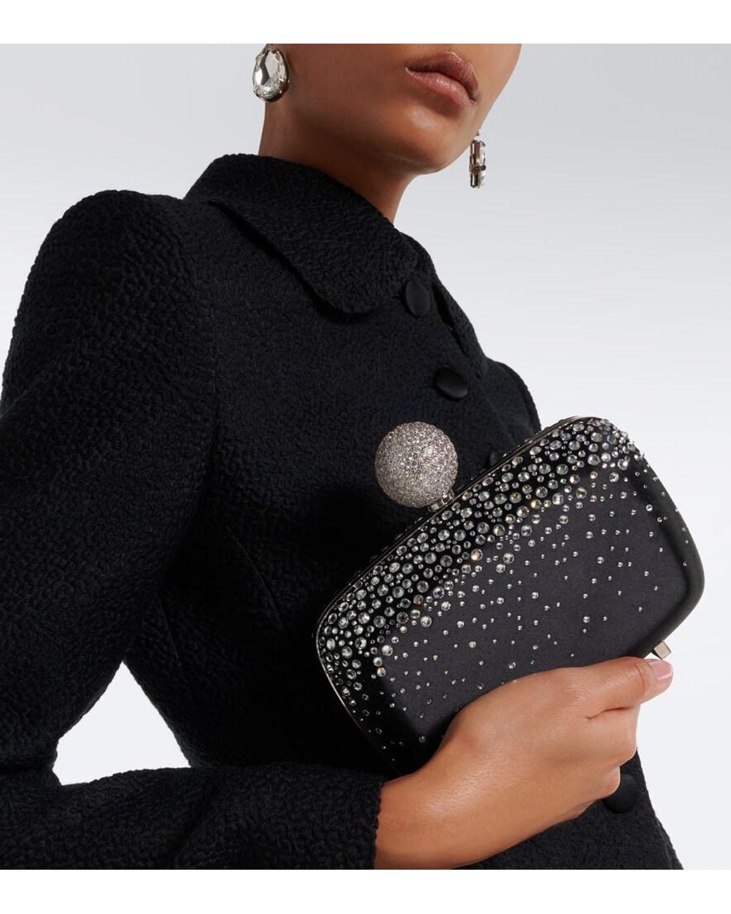 Roger Vivier Black Vivier Marlene Embellished Satin Clutch