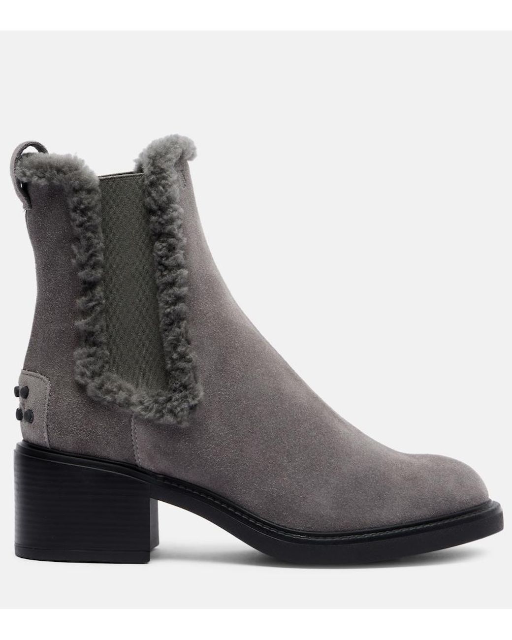 Tod's Black 60 Shearling-Trimmed Suede Ankle Boots