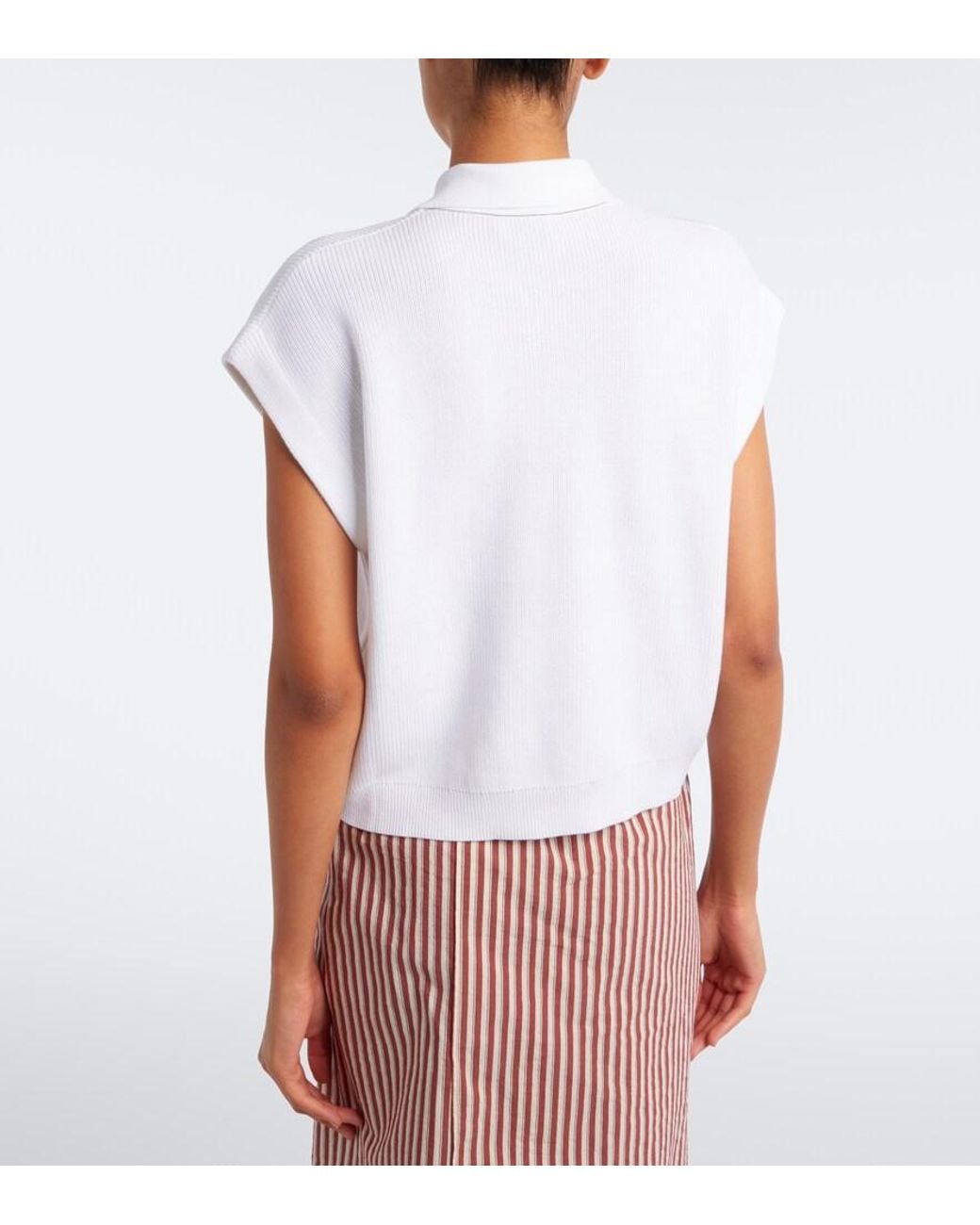 Brunello Cucinelli White Ribbed-Knit Cotton Top
