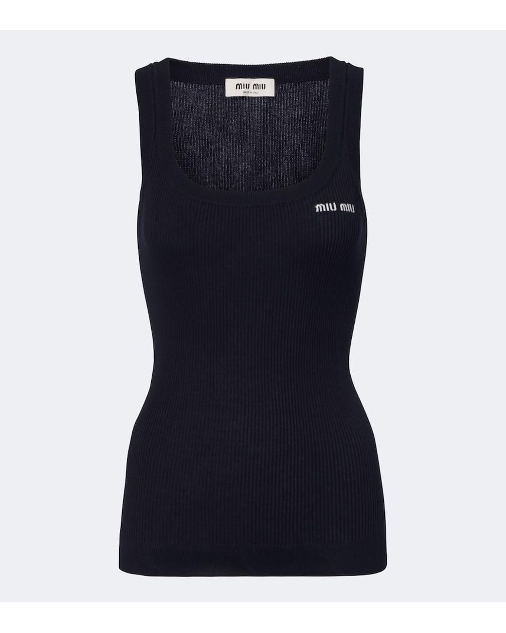Miu Miu Blue Ribbed-Knit Cotton Tank Top