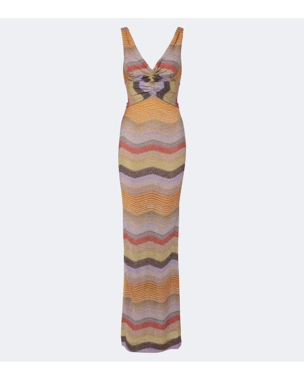 Missoni White Wave Gathered Open-Back Lame Gown