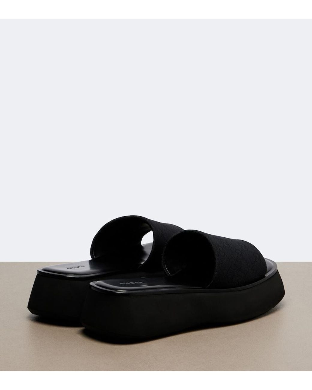 Gucci Black Gg Canvas Platform Slides