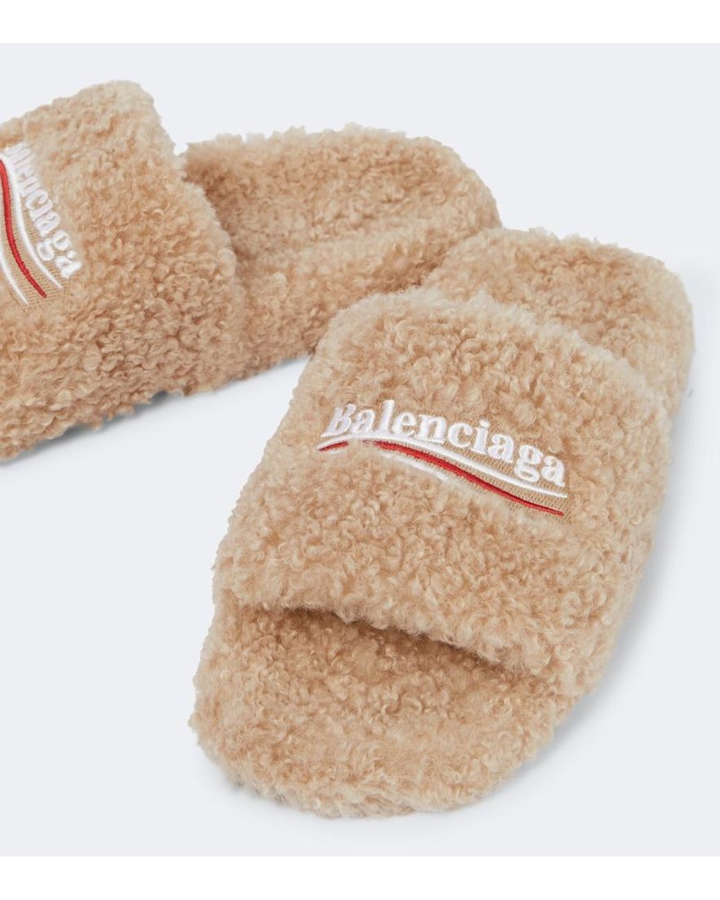 Balenciaga Multicolor Faux-shearling Embroidered Logo Slides for men