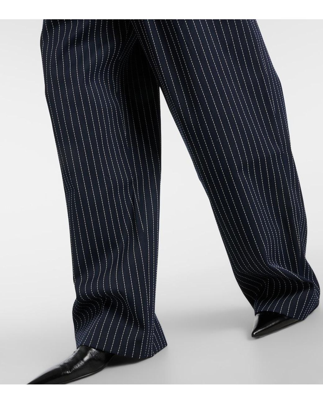 Frankie Shop Blue Pinstripe Ripley Wide-Leg High-Rise Woven-Blend Trousers