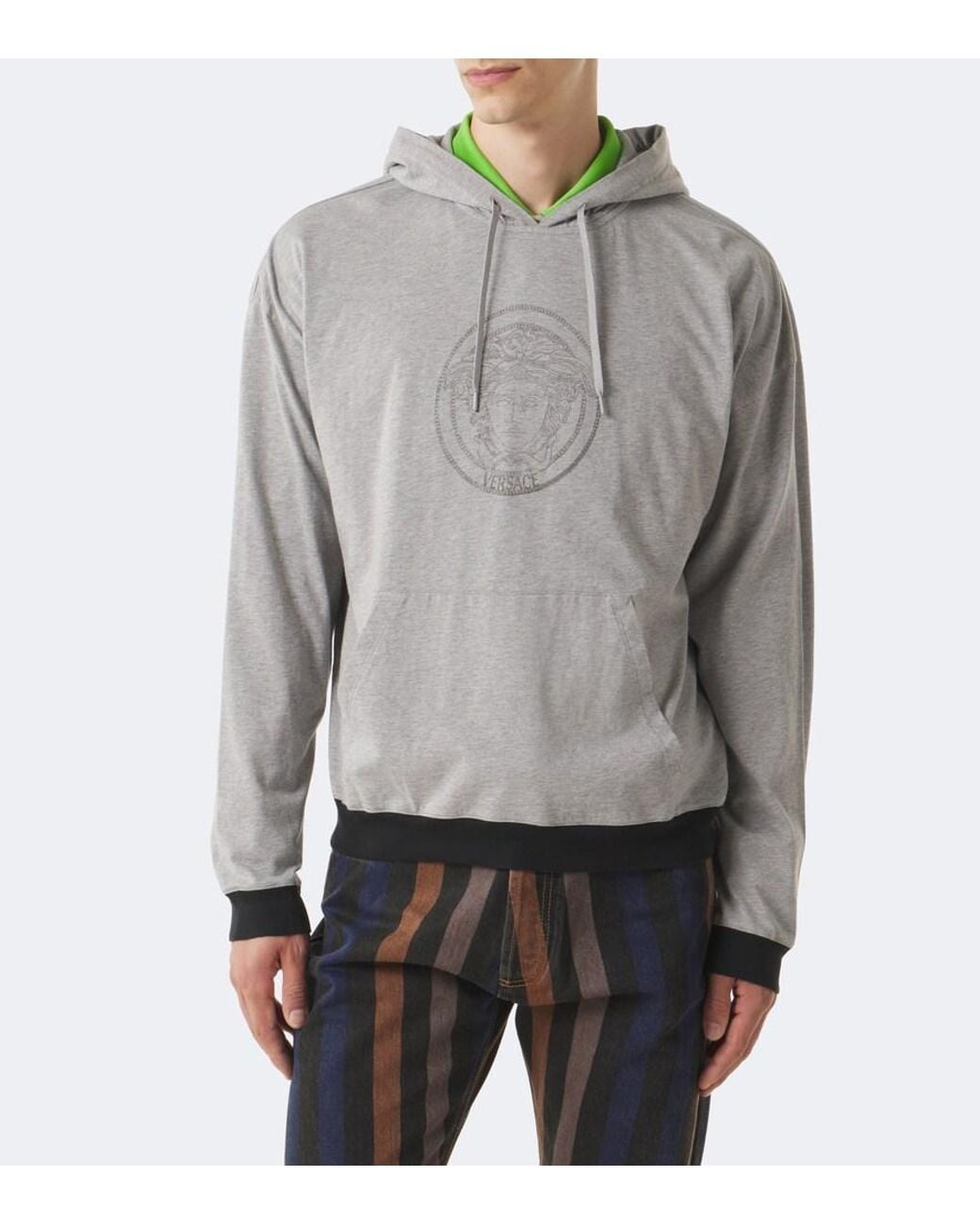 Versace Gray Medusa Cotton Jersey Hoodie for men