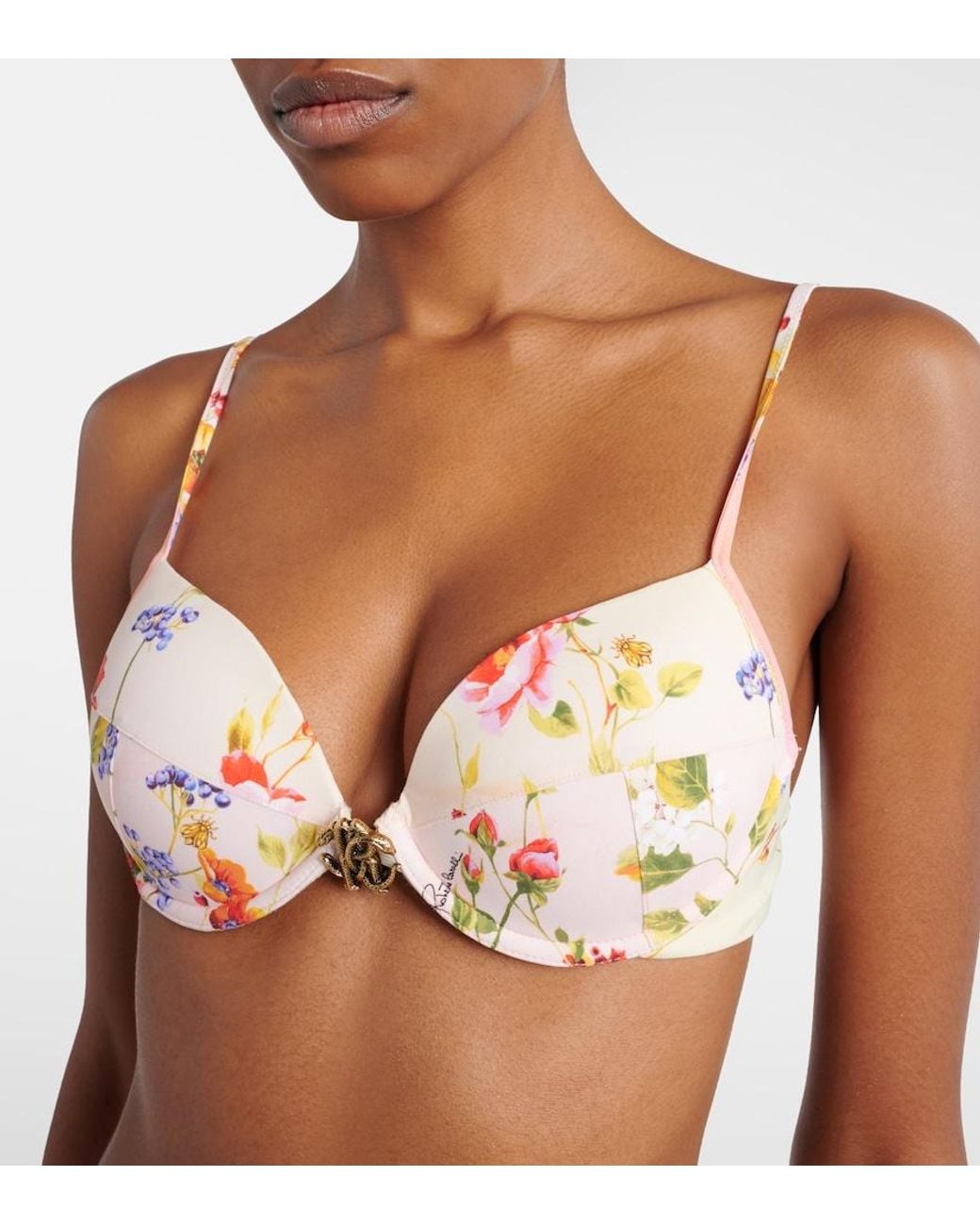 Roberto Cavalli Metallic Printed Bikini Top