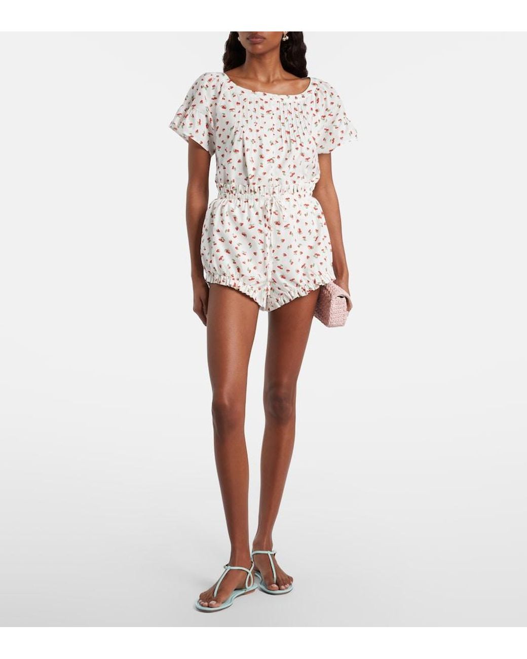 Posse White Delia Printed Cotton Shorts
