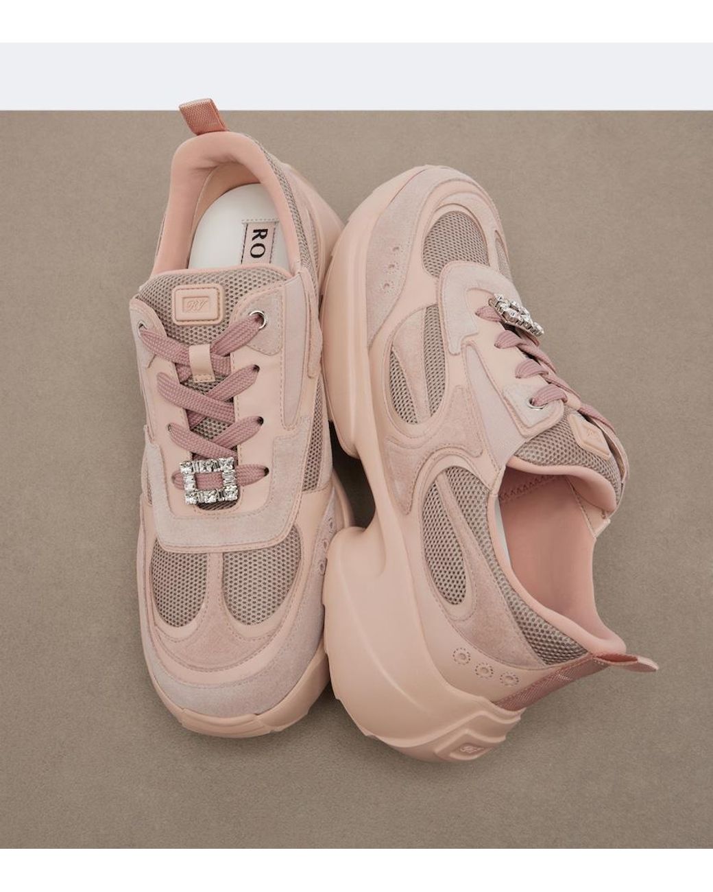 Roger Vivier Pink Viv' On The Run Embellished Sneakers
