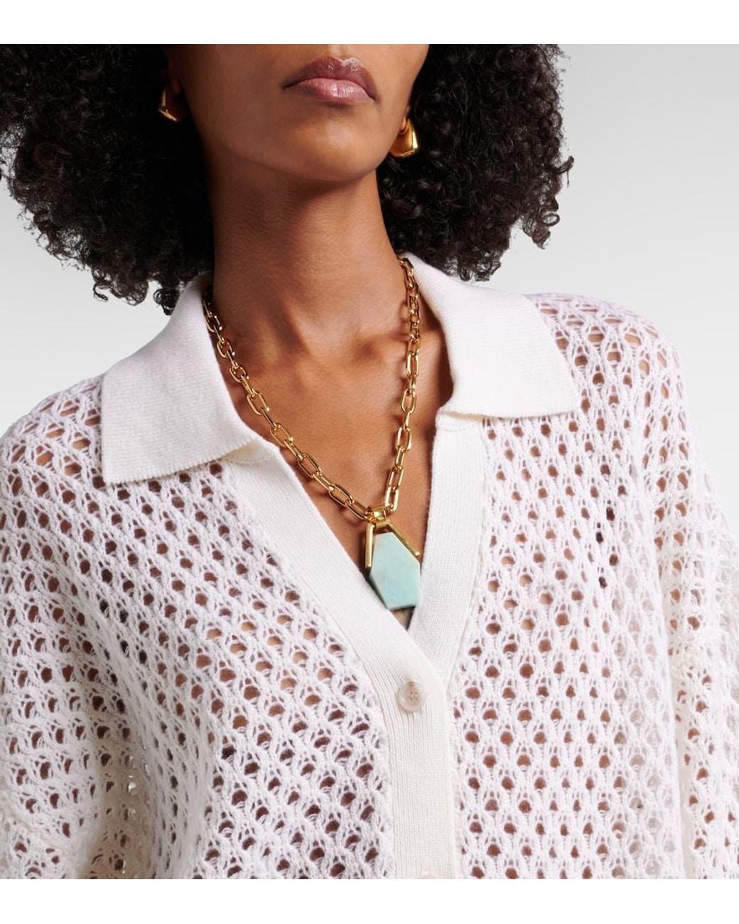Jardin Des Orangers White Open-Knit Wool And Cashmere Cardigan