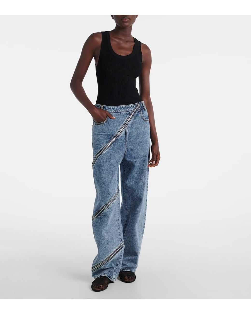Alaïa Blue Spiral High-Rise Wide-Leg Jeans