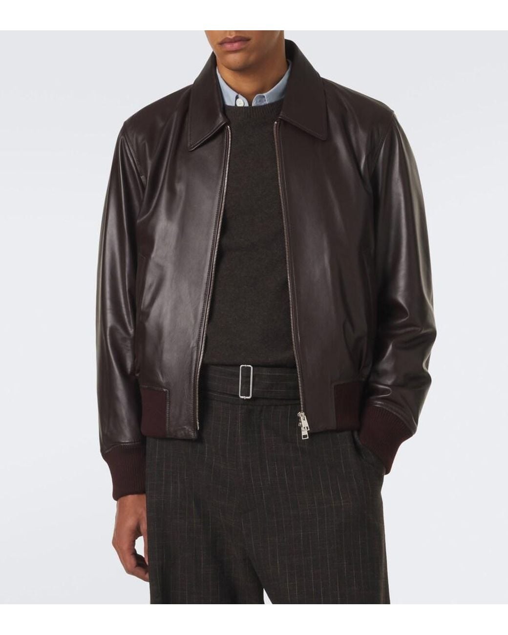 AMI Black Leather Blouson Jacket for men