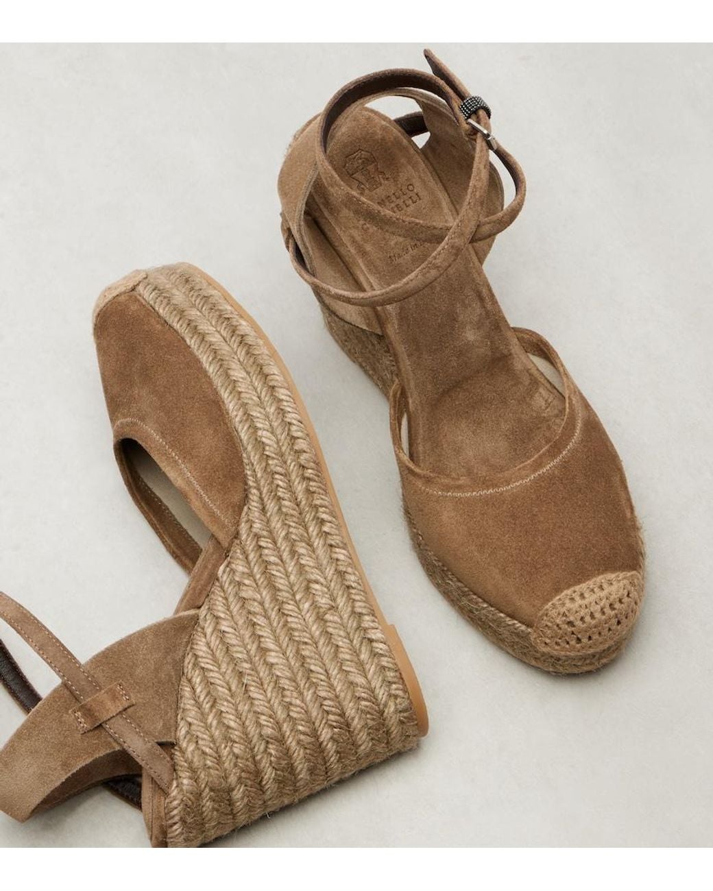 Brunello Cucinelli Brown Monili 80 Suede Espadrille Wedges